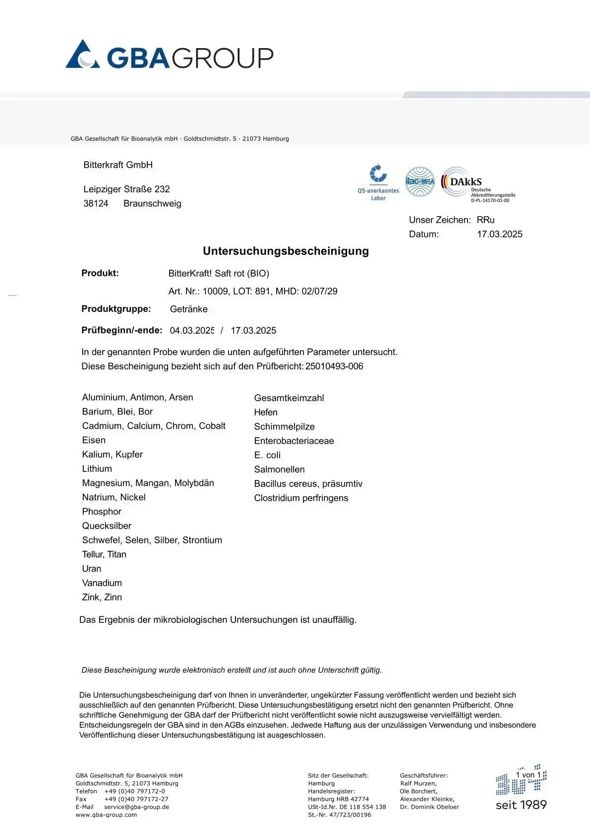 Aronia-Saft (BIO) 350ml Bitterkraft GmbH - Bitterkraft
