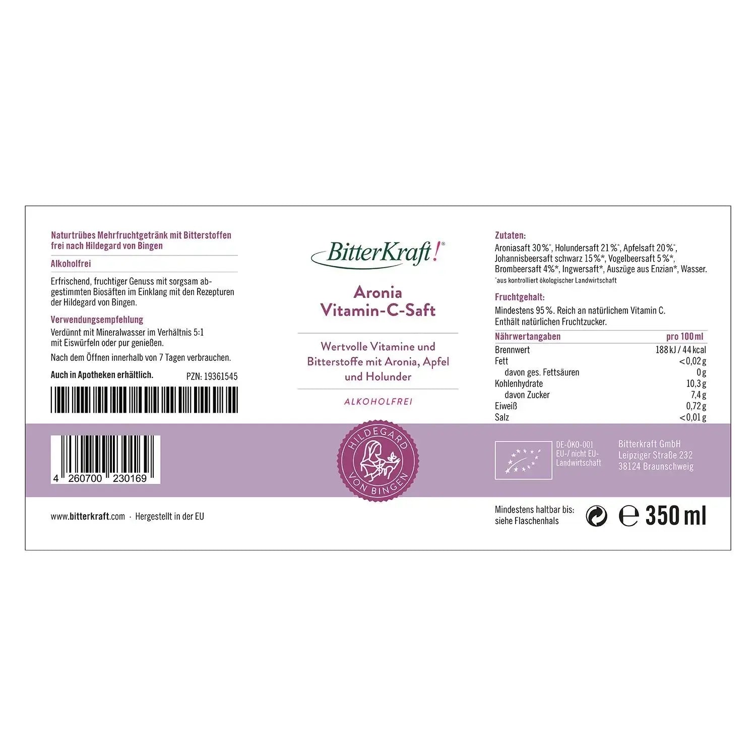 Aronia-Saft (BIO) 350ml Bitterkraft GmbH - Bitterkraft
